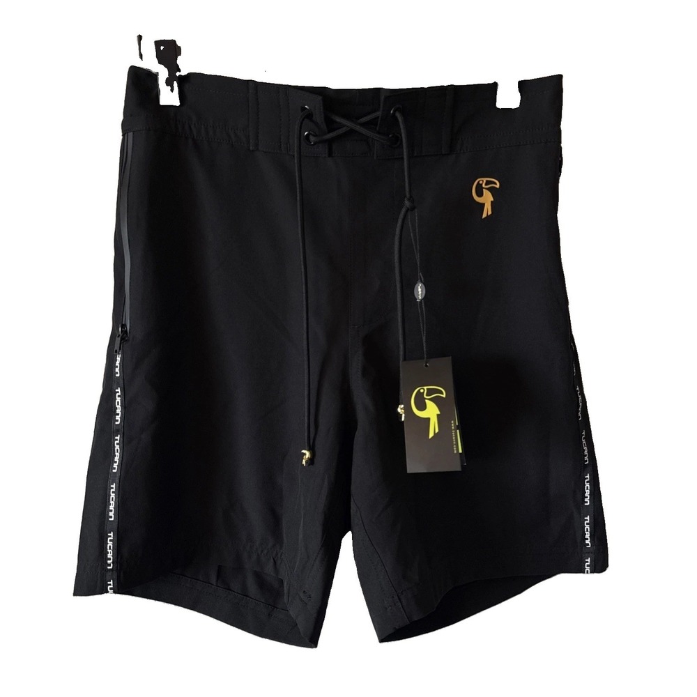 Tucann Men's Black Activewear Lined Swim Shorts Trunks Size Small Quick Dry